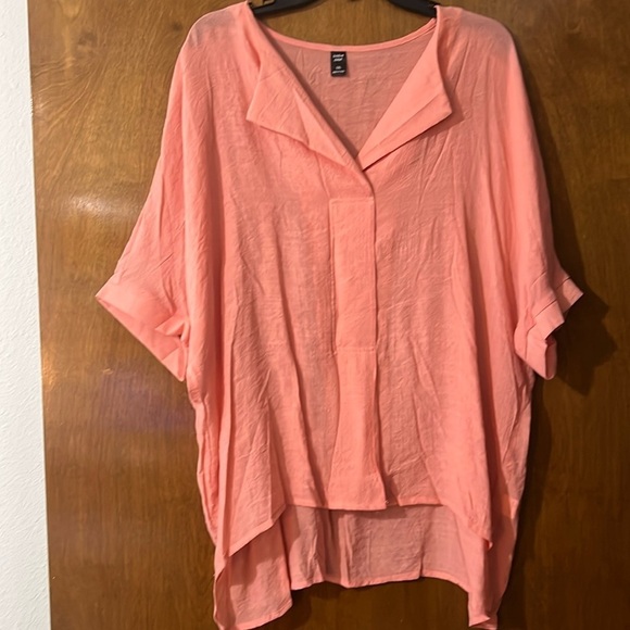 Plus Solid Batwing Sleeve Blouse. Salmon pink color. - Picture 5 of 10